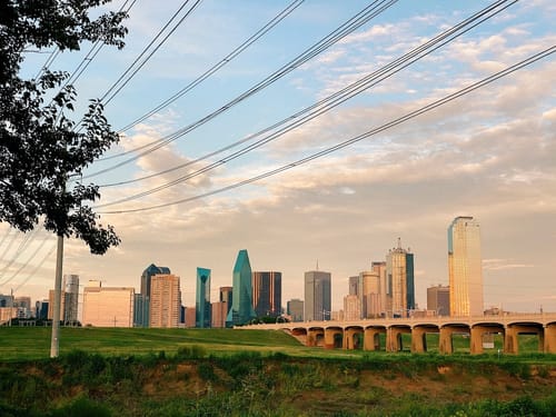 A view of the downtown Dallas skyline from the Trinity Skyline Trail